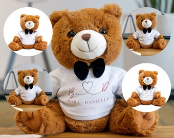 Personalised Teddybear t-shirt, For lovers, With personalised initials, names and date, for him, for her, for a wedding, for a anniversary,