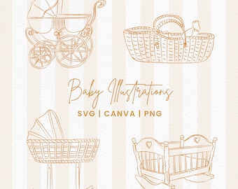 Digital Download // Baby SVG Bundle, Baby Line Art, Cutfile for Cricut, PNG, Baby Graphics for Invitation, Illustration, Line Drawing Invite