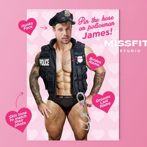 Custom Policeman Pin The Junk On The Hunk Pin The Pecker Bach Party Groom Poster Game Police Man Theme