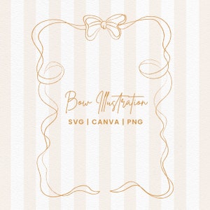 Digitaler Download // Schleife Kokette Illustration Band Rand Design Canva Illustration Einladung Clip Art Schleife Schleife Strichzeichnung Rahmen