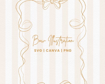 Digital Download // Bow coquette illustration ribbon border design canva illustration invitation clip art bow ribbon line drawing frame