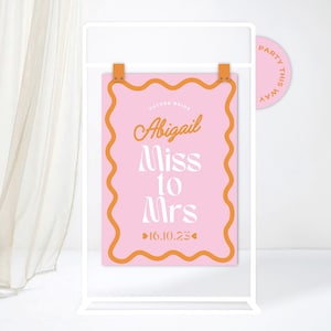Canva Vorlage - Fräulein Frau Wave gewelltes Willkommensschild Mädchen Bachelorette Party Hennen Wochenende Benutzerdefinierte bearbeitbare Canva Design Poster Beschilderung