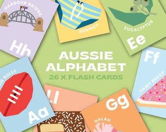 Aussie Alphabet Flashcards Australian Slang Alphabet Education Art Montessori Homeschool Classroom Tarjetas interactivas imprimibles Impresión de juego