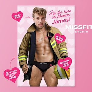 Custom Fireman Pin The Junk On The Hunk Pin The Pecker Bach Party Groom Poster Game Fire Man Theme