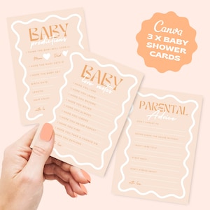 Modèle numérique à télécharger Canva / Cartes de prédiction de baby shower Oh, invitation ondulée, design sinueux, invitation moderne colorée groovy, carte de conseils