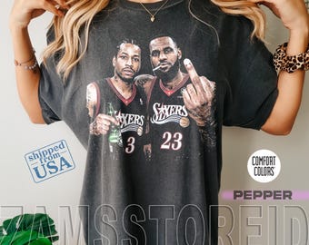 Allen Iverson & LeBron James Vintage Bootleg Graphic Tee, Philadelphia Basketball Retro Shirt, Comfort Colors Oversized Pepper T-Shirt