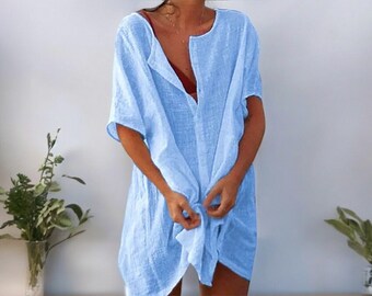 Summer Cotten Tunics - Women's Beach Cover-Up - Swimwear Tunic Dress, Your Casual Mini Beachwear Essential for Effortless Summer Style Gift