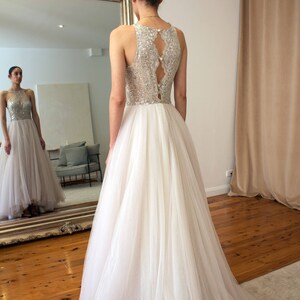 Sweetheart Neck Sequin Tulle A-line Wedding Dress Illusion Cape