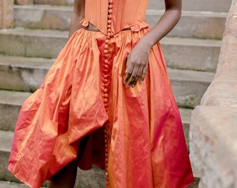 Couture Skirt Buttons Taffeta Burnt Orange Adjustable Length