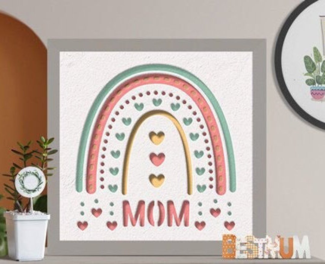 View of Floral Rainbow Mom 3D Shadow Box SVG, 3D Mothers Svg, Mother's Day ...