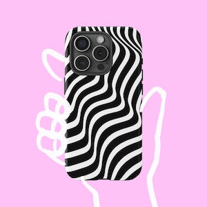 Coque de portable noire et blanche, coque de portable ondulée, cadeau pour nouvelle maman, coque de portable à contraste élevé, photo de nouveau-né, coque de portable accrocheuse