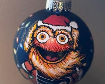 Handpainted Gritty Lights Blue Glass Ball Ornament