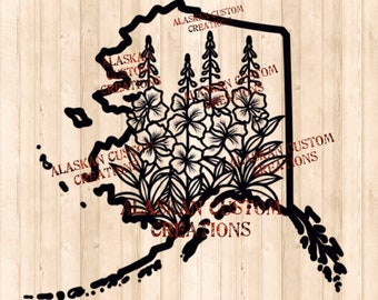Alaska Fireweed Fields State Outline Digital Image Laser Engraving PDF/PNG/SVG