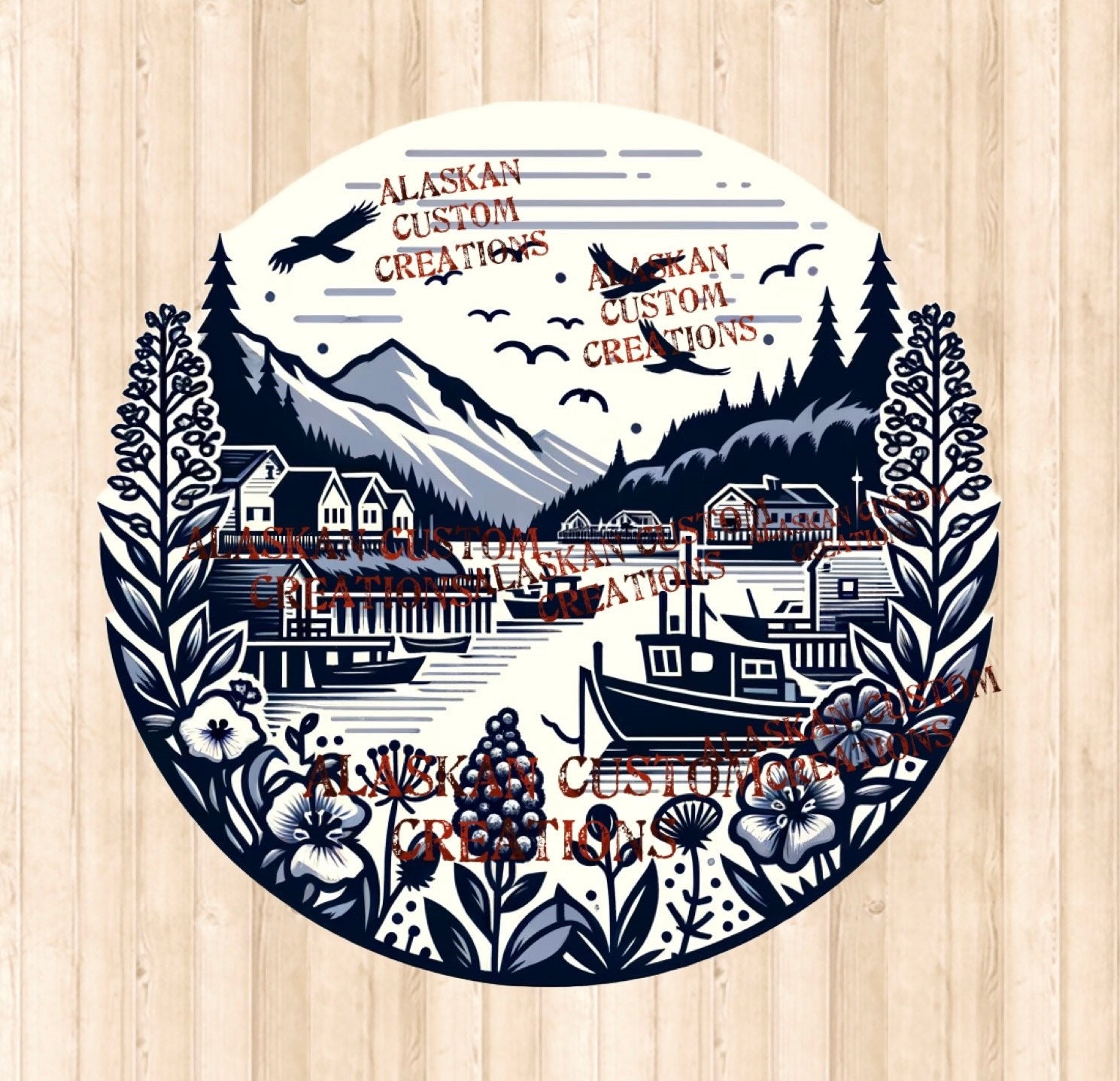 Small Quaint Alaska Fishing Town Digital Image PDF/PNG/SVG