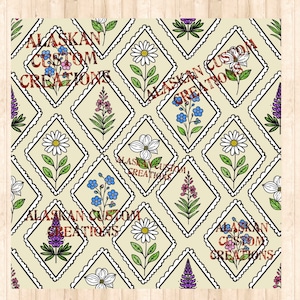 Archivo de imagen digital sin costuras de franqueo floral de flores silvestres de Alaska