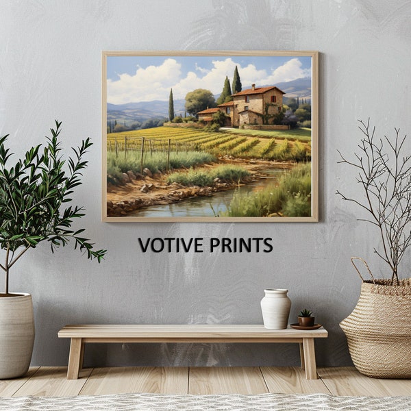 Digital Print | Tuscan Serenity: Riverside Retreat Among the Vines | Printable Artwork