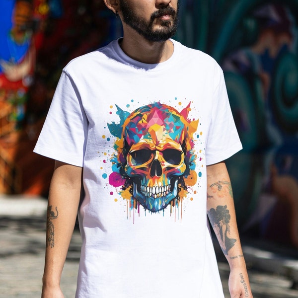 Vibrant Skull Head T-Shirt  Colourful and Bold Graphic Tee Cool looking skull head Tshirt design great gift idea shirt