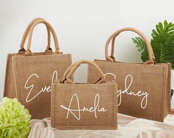 Personalized Burlap Bags,Custom Name Jute Bag,Monogram Beach Tote Bag,Maid of Honor,Bridesmaid Gifts Bag,Wedding,Bachelorette Party Favors