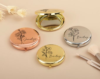 Engraved Pocket Mirror, Custom Bridesmaid Gifts, Personalized Compact Mirror, Custom Name Gift, Bridal Shower Gifts, Mother's Day Gift