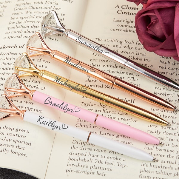 Custom Engraved Diamond Pen, Bridal Shower Favors, Bachelorette Party, Bridal Party Planner, Bridesmaid Gifts for Her, Wedding Pen