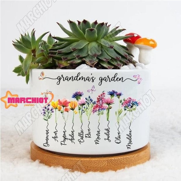 Personalized Flower Pot, Custom Grandma's Garden Plant Pot, Birth Month Flower Plant Pot, Grandma's Gift, Mother's Day Gifts