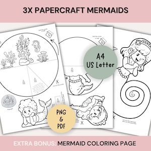 Creative Kids Craft, Mermaids PaperCraft Printable Activity, Fun Family Crafttime, Mermaid PNG and PDF Decor Printables, Paper Craft Kit