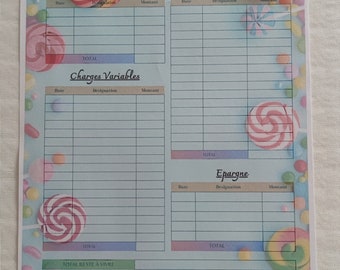 Monthly budget sheet to print