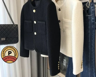 Tweed Blazer Cardigan | Long Sleeve Formal Top | Office Wear Outfit | Women's Fashion