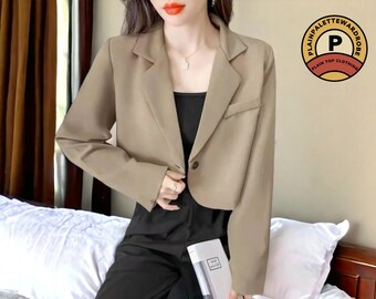 Veste blazer courte | Haut à manches longues et bouton unique | Tenue de bureau | Mode féminine