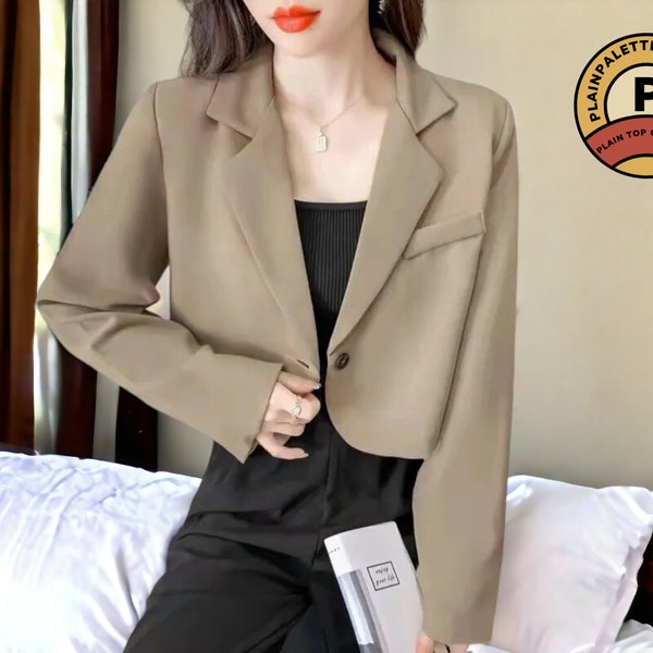 Veste blazer courte | Haut à manches longues et bouton unique | Tenue de bureau | Mode féminine