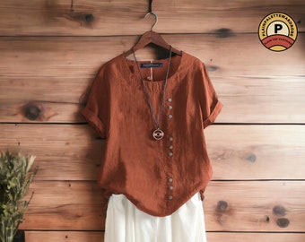 Ladies Blouse Top | Short Sleeve with Buttons | Fashionable Streetwear Clothing