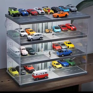 LED 1/64 skala bilgarage diorama: Hot Wheels displaycase JDM-entusiaster miniatyrbilar