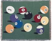 Retro 8-ball Woven Throw Blanket: Game Room Tapestry Decor Gift