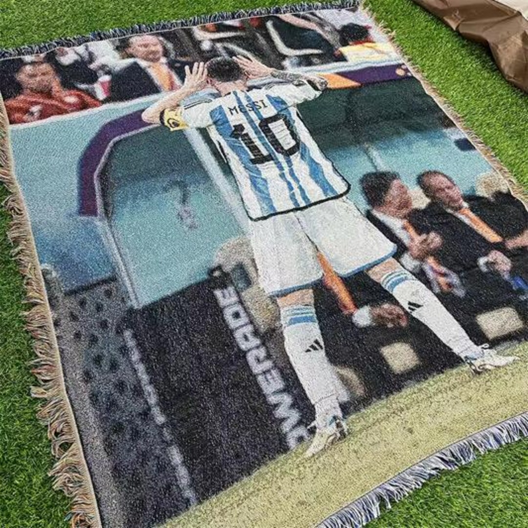 Lionel Messi World Cup 2022 Argentina Throw Blanket Knitted Soccer Rug ...