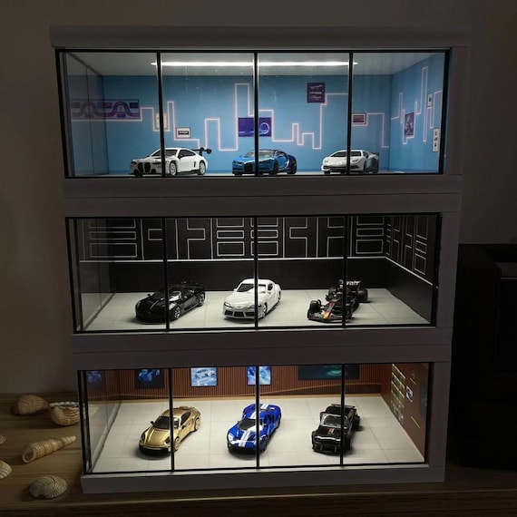 Vitrine De Garage Pour Voitures Miniatures - Présentoir éclairé USB Pour Modèles 1:24, Design Réaliste Parking