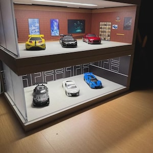 Diecast Car Display Case, 1:64 LED Parking Garage Diorama, Racing Garage Decor, Man Cave Display Stand, JDM Car Lover Gift
