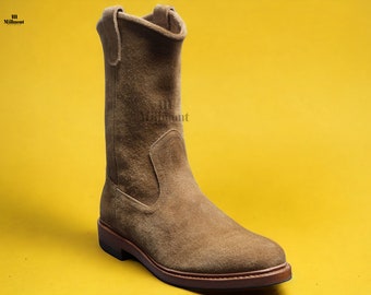 Botte de cow-boy en daim du Tennessee, botte pour amoureux de la campagne Texas, botte en cuir de shérif de Nashville, botte de fermier de chaussures d'éleveur, botte de cow-girl