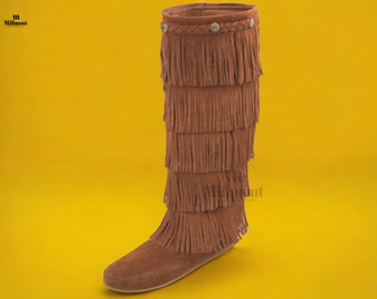 Botte tribale d'Apache américain, botte longue costume du sud-ouest, cuir façon daim western, tenues de botte Apache pour mocassins pour femmes de petite taille