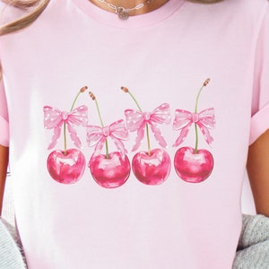 Cherry T-Shirt, Coquette, Pink Bows and Cherries, Coquette Bows and Cherries Shirt, Cute Ladies Shirt, Coquette Shirt