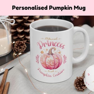 Personalised Pumpkin Mug,  Halloween Ceramic Mug 11oz, Gift For Her, Pink Pumpkin, Princess Mug, Pink Pumpkin Halloween Gift