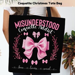 Coquette Tote Bag For Coquette Addict Pink Bows Stylish Shopping Bag Coquette Aesthetic Christmas Gift