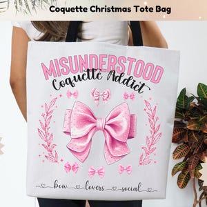 Coquette Tote Bag For Coquette Addict Pink Bows Stylish Shopping Bag Coquette Aesthetic Christmas Gift