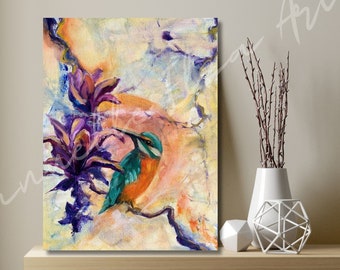 Peinture à l'huile 'Kingfisher' art original, huile sur toile, par Emanuelle Elza