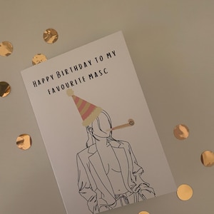 Carte d'anniversaire lesbienne Masc pour petite amie, femme, partenaire - Carte d'anniversaire amusante A6 pour femme saphique, partenaire wlw