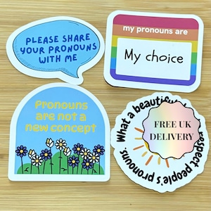 Pronouns sticker set x4 - Non binary and genderfluid sticker bundle - Queer gift LGBTQ accessories - non binary gift - my pronouns are