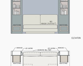 Progetto di design della camera da letto DWG, disegno architettonico della camera da letto, CAD della camera da letto, design del letto, design del pannello a parete, design del pannello in legno, design del comodino