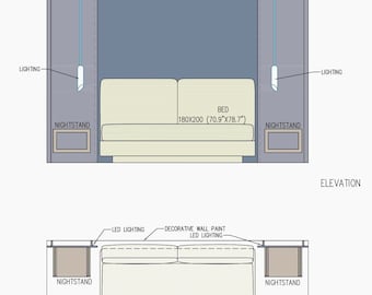 Bedroom Design Project DWG, Bedroom architectural drawing, Bedroom CAD, Bed Design, Wall Panel Design, Wood Panel Design, Nightstand design