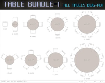 Piano del pacchetto tavoli: blocco CAD per mobili (DWG/PDF)