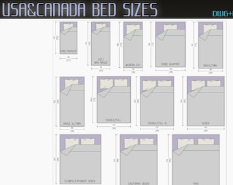 Disegno CAD delle dimensioni del letto USA e Canada (dwg, pdf, png, jpg)