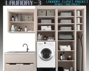 Progettazione di un ripostiglio per la lavanderia: rendering 3D e progetto DWG (PDF)